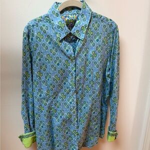 Boutique Blue and Green Womans Button up Style Women’s Shirt